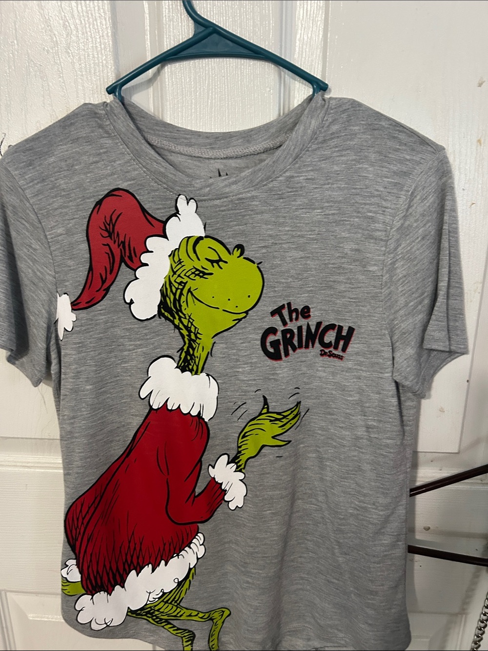 Dr. Seuss Gray Tee with Red & Green Grinch Graphic